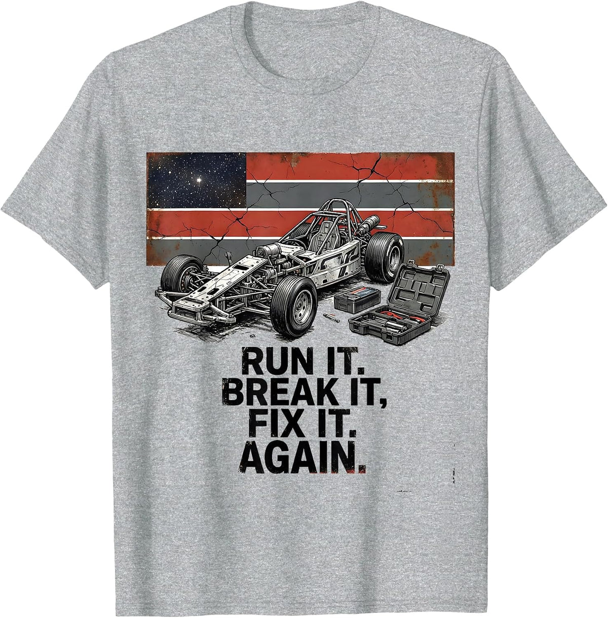 Men's Run It Break It Fix It Again Distressed RC Drag Racing Flag T-Shirt - Heather Grey