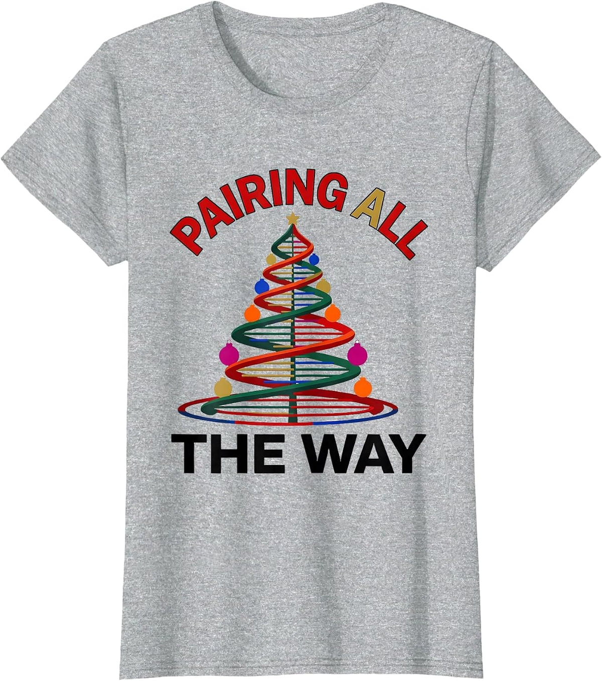 Pairing All the Way Colorful DNA Helix Christmas Tree T-Shirt - Heather Grey