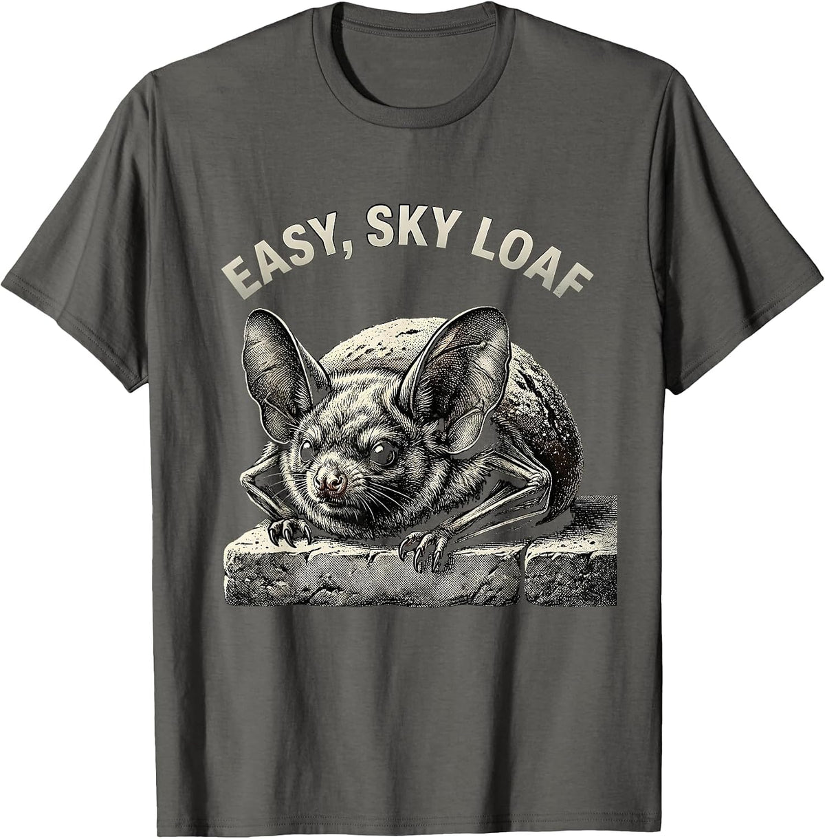 Men's Easy Sky Loaf Funny Bat Lover Novelty Humor Bat Enthusiast T-Shirt - Asphalt Grey