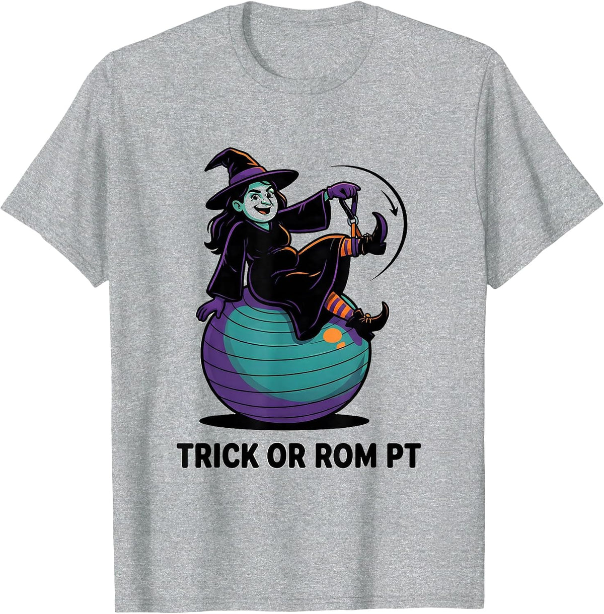 Men's Trick Or ROM PT Cartoon Physical Therapy Halloween Therapist T-Shirt - Heather Grey