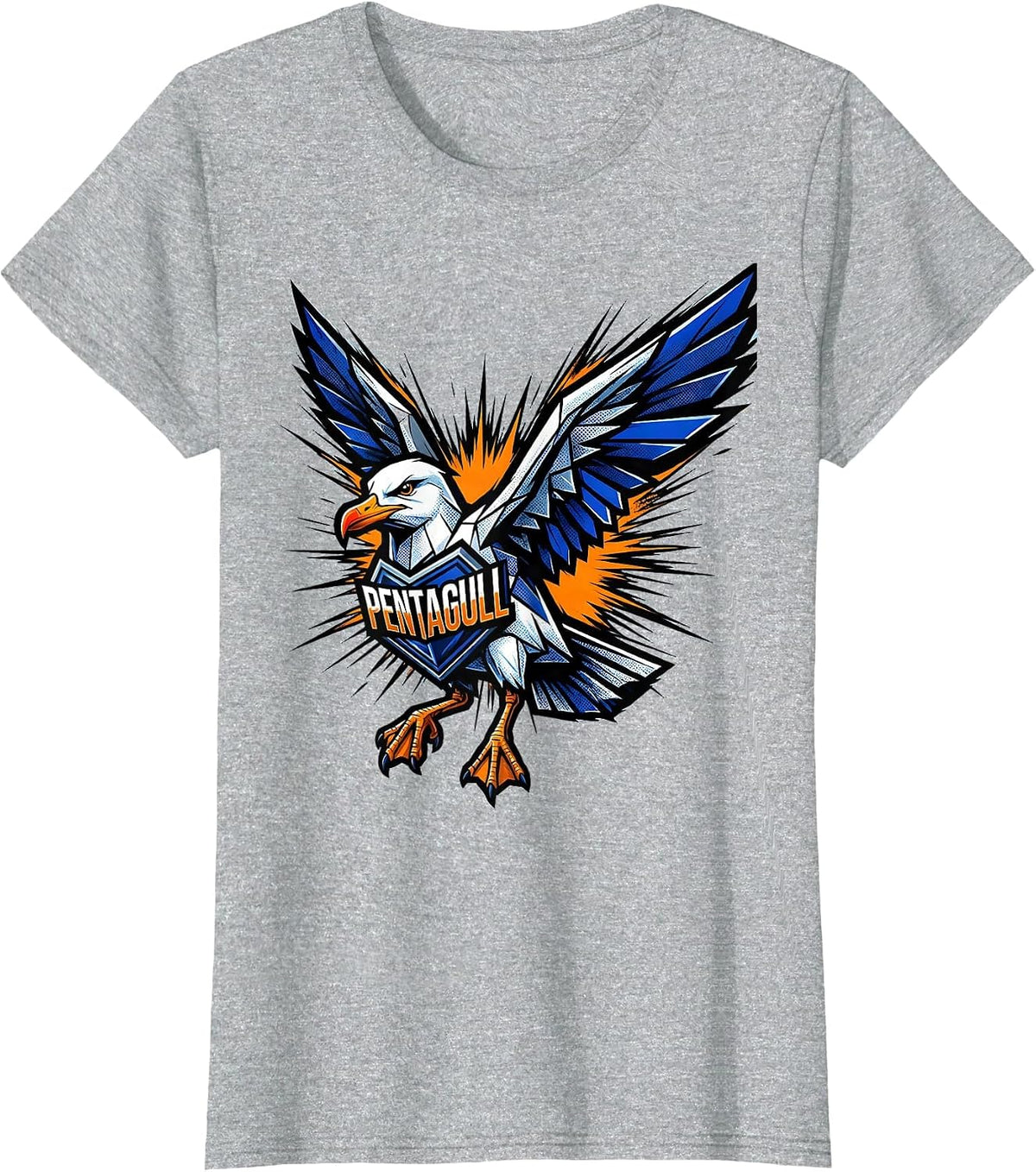 Pentagull Comic Book Bird Pun Funny Math Teacher Humor T-Shirt - Heather Grey