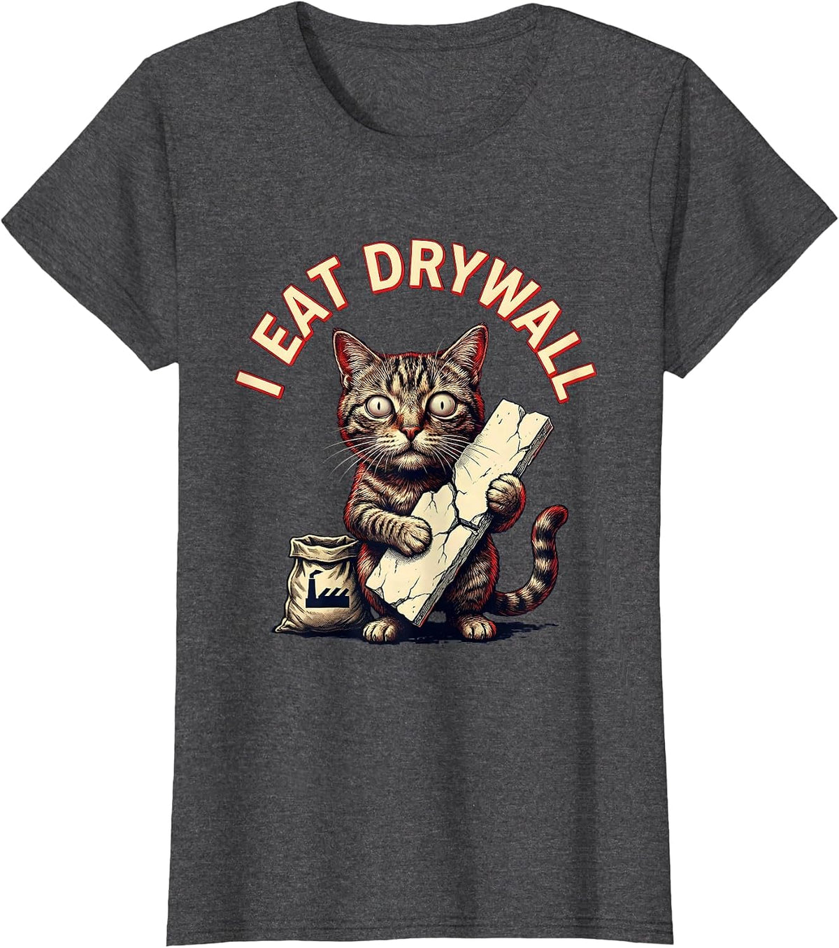 Women's I Eat Drywall Funny Cursed Cat Meme Bootleg Graphic T-Shirt - Dark Heather Grey