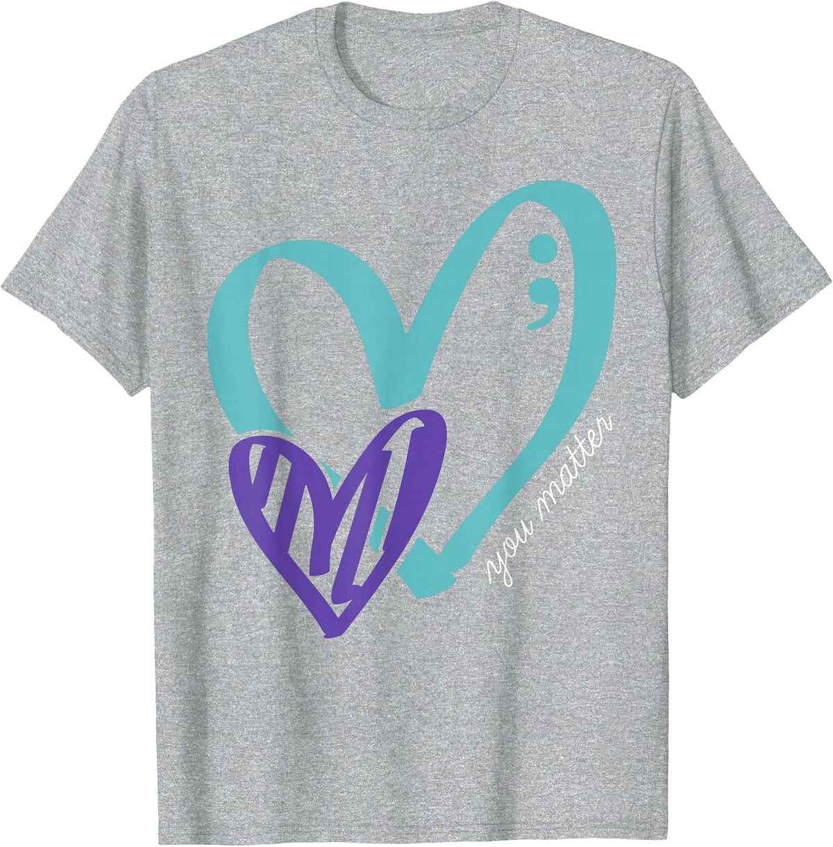 You Matter Suicide Prevention Awareness Teal Purple Heart T-Shirt - Heather Grey