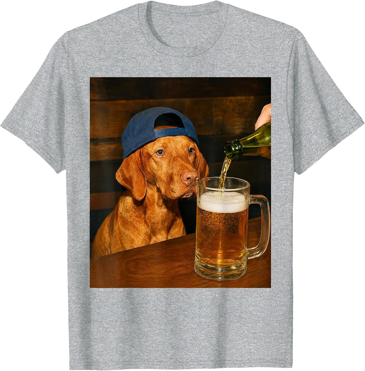 Funny Vizsla Drinking Beer Dog Meme Humor Graphic T-Shirt - Heather Grey
