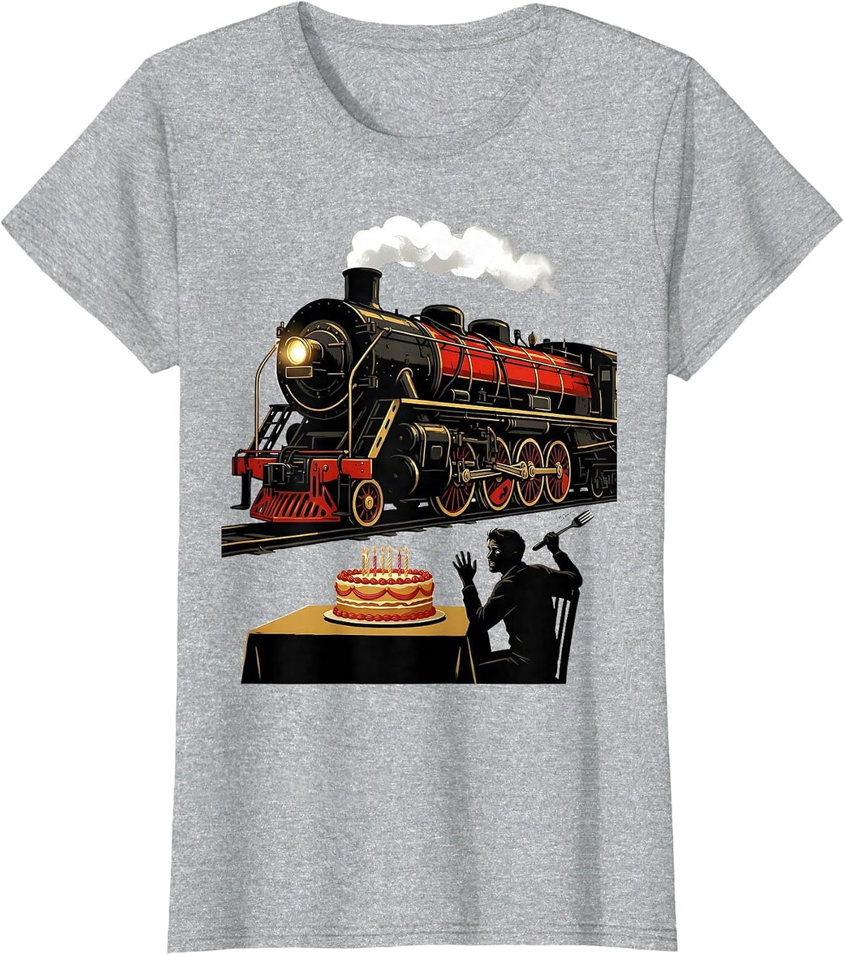 Oversized Steam Locomotive Funny Train Enthusiast Gift T-Shirt - Heather Grey