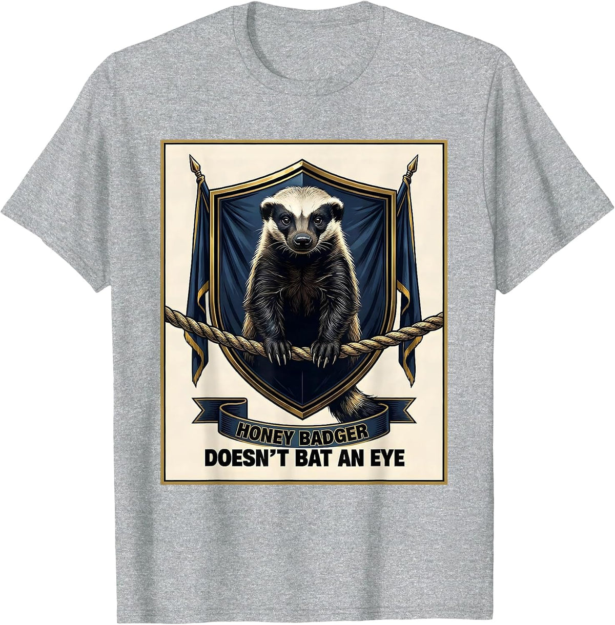 Men's Honey Badger Doesn't Bat An Eye Funny Animal Humor T-Shirt - Heather Grey