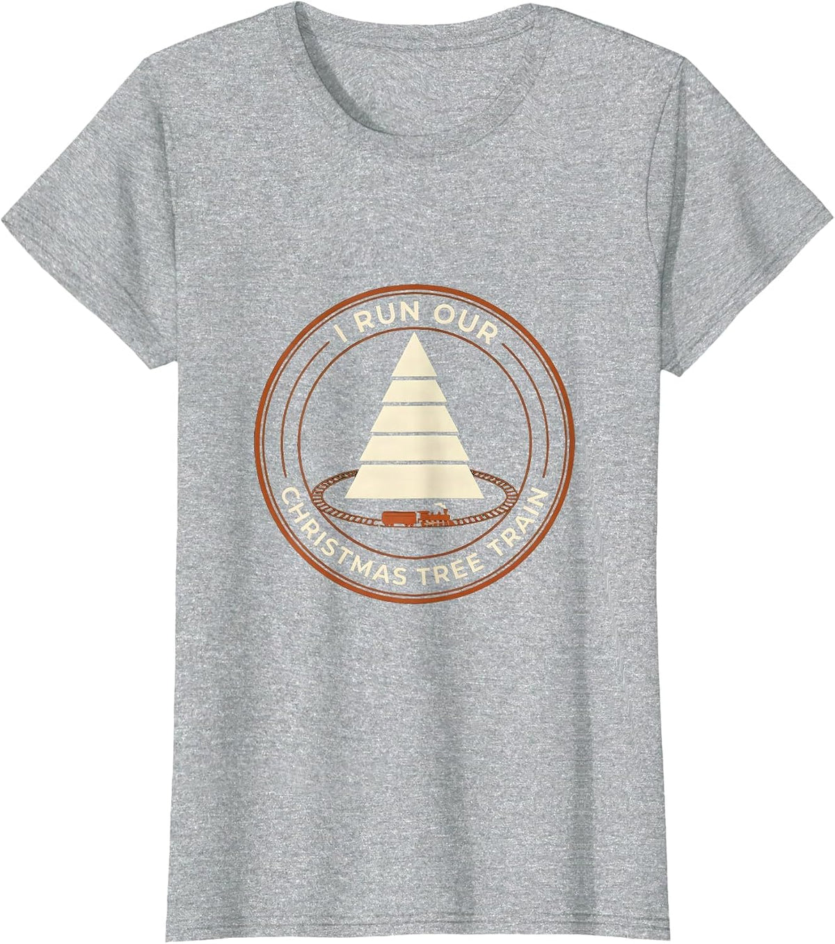 Women's I Run Our Christmas Tree Train Funny Train Hobbyist Vintage T-Shirt - Heather Grey