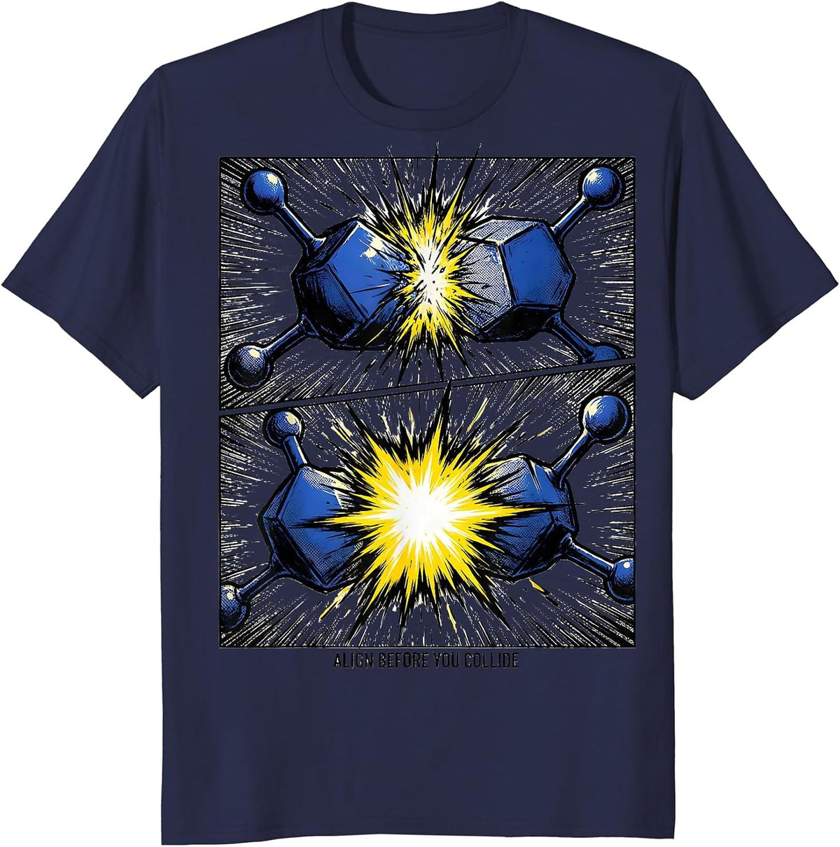 Men's Align Before You Collide Funny Chemistry Physics Science T-Shirt - Navy Blue
