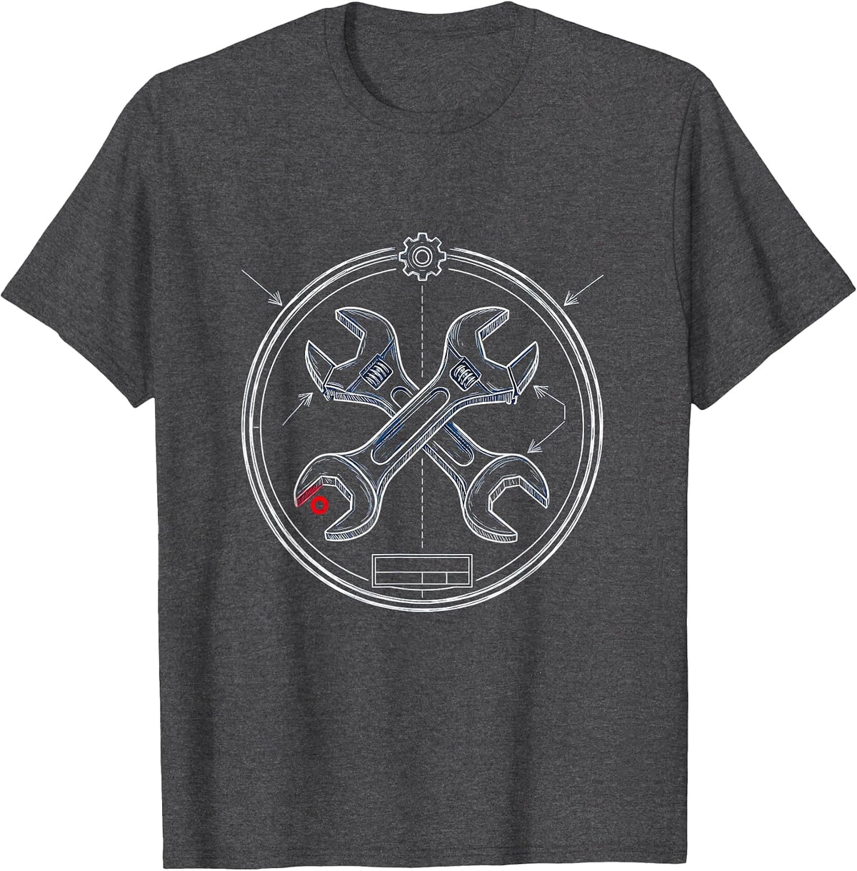 Mechanic Patch Badge Crossed Wrenches Graphic T-Shirt - Dark Heather Grey