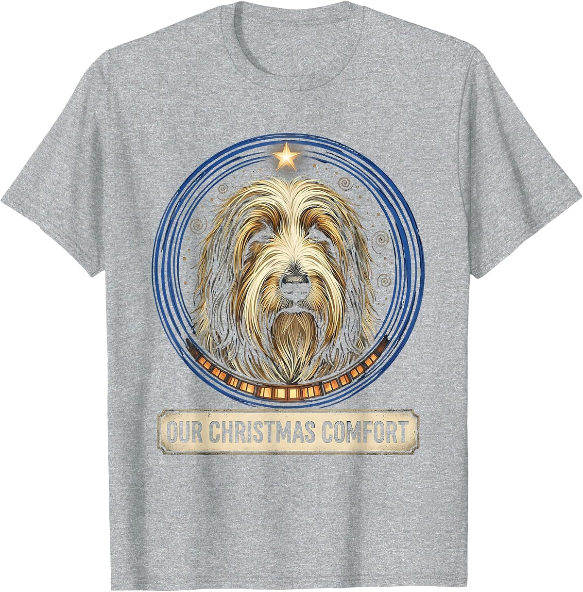 Men's Our Christmas Comfort Vintage Old English Sheepdog Portrait T-Shirt - Heather Grey