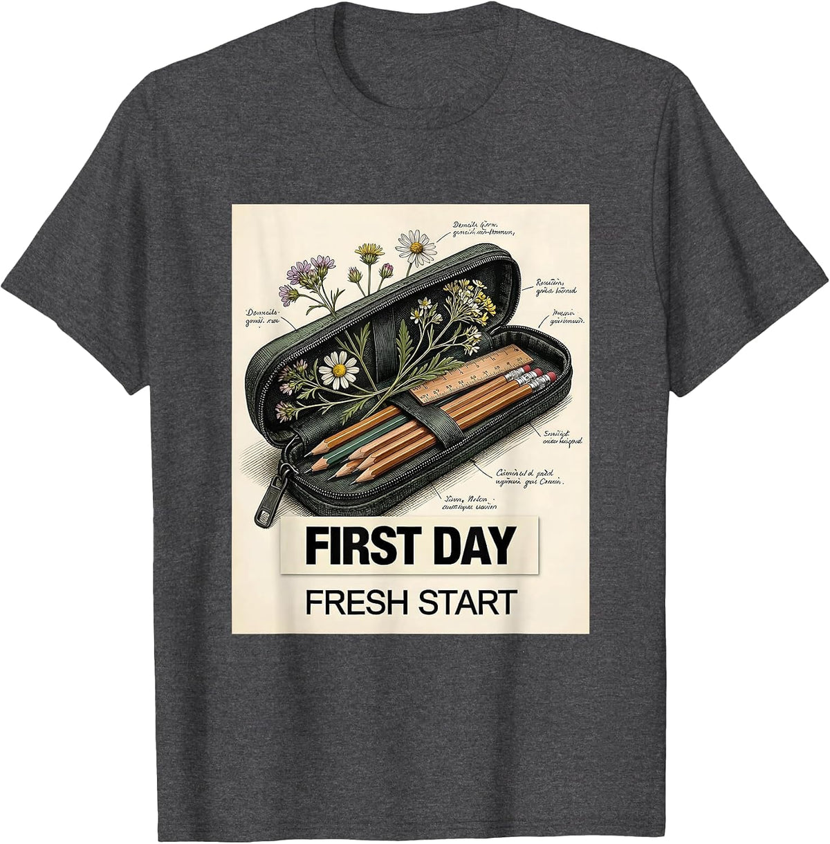 First Day Fresh Start Back to School Girls Design T-Shirt - Dark Heather Grey