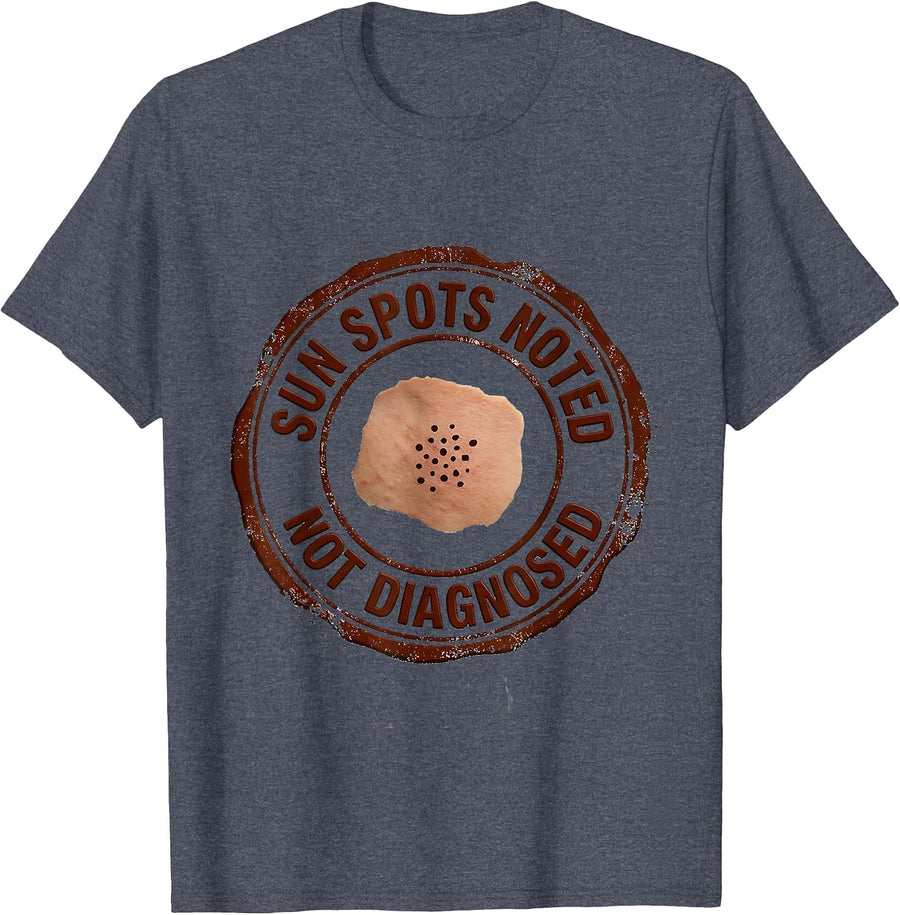 Sun Spots Noted Not Diagnosed Funny Esthetician Skincare T-Shirt - Heather Blue