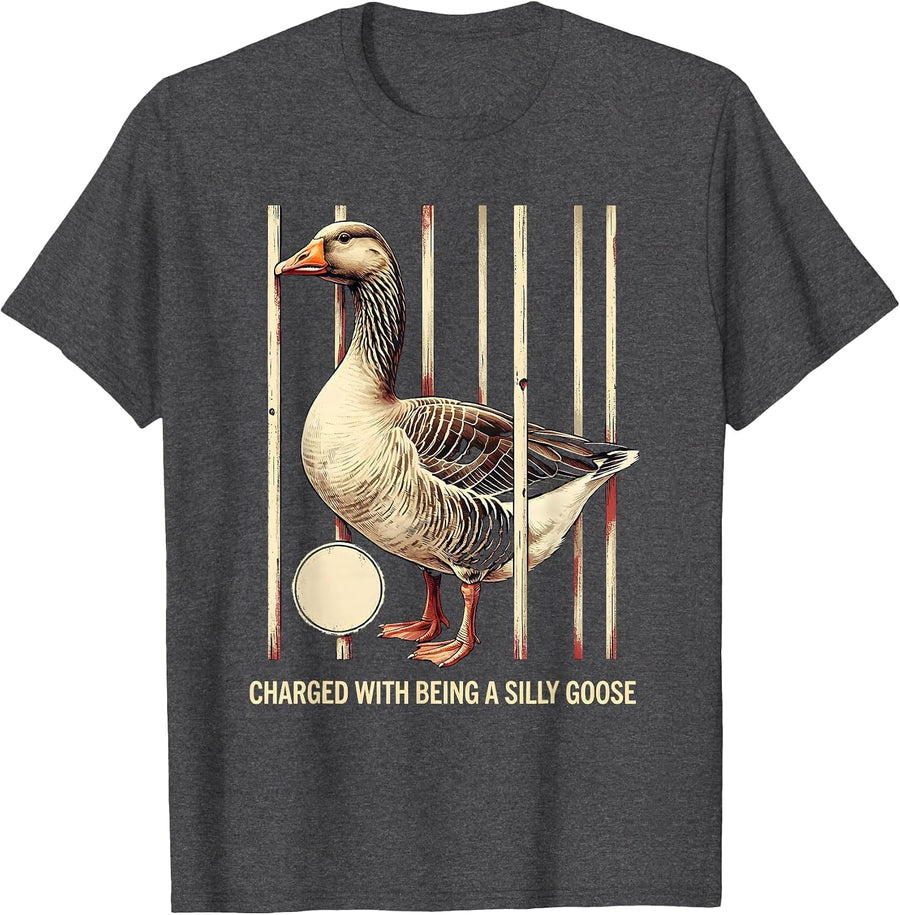 Men's Charged With Being A Silly Goose Vintage Funny Goose Meme T-Shirt - Dark Heather Grey