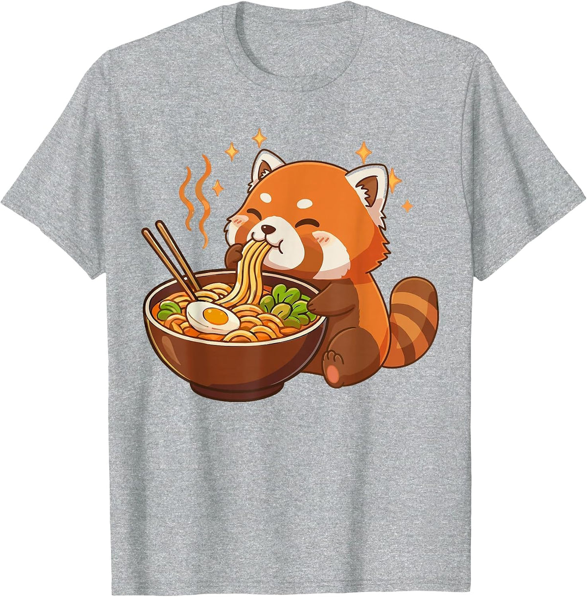 Red Panda Eating Ramen Noodles T-Shirt - Heather Grey
