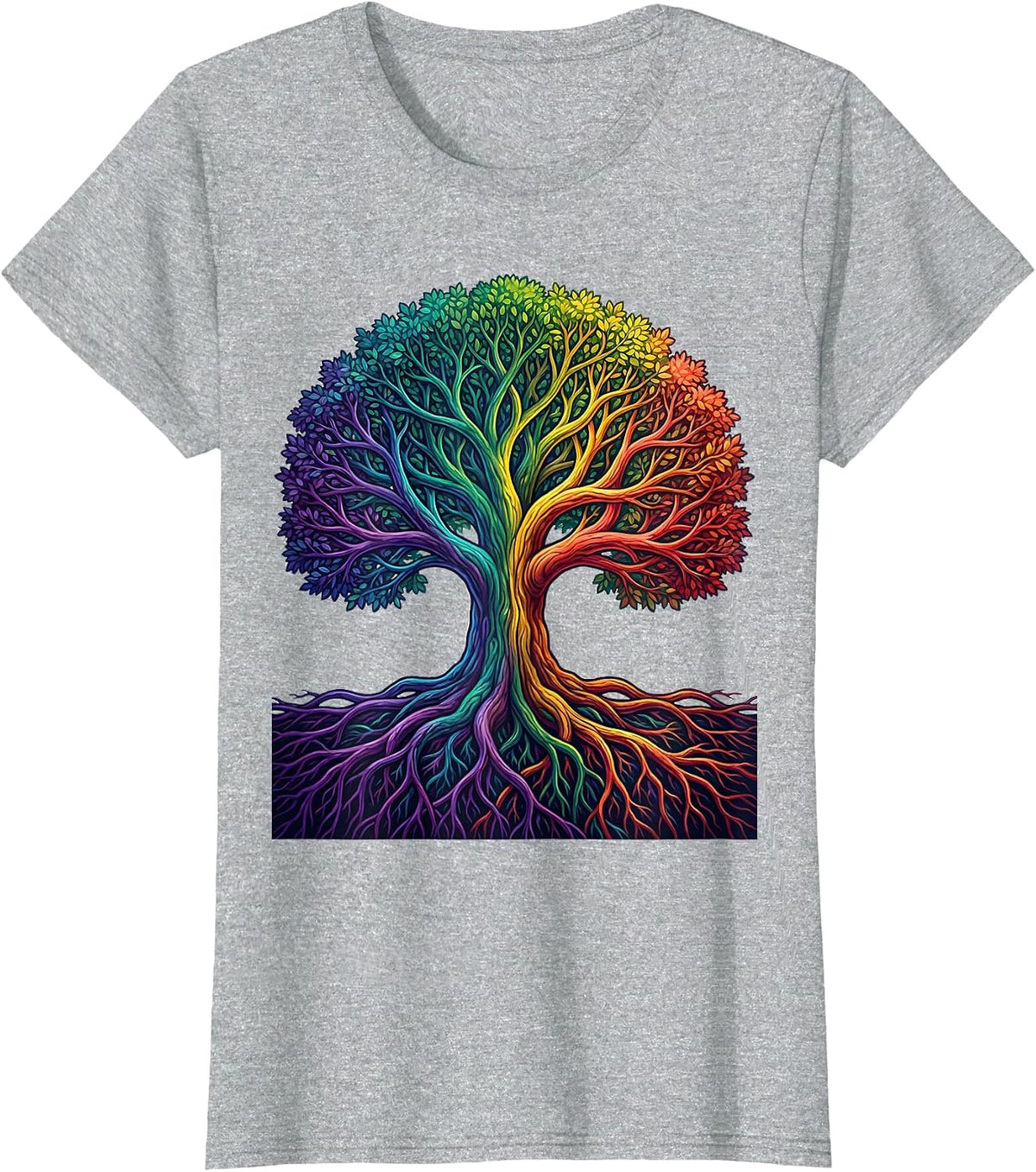 Women's Neurodiversity Tree With Roots Graphic Design T-Shirt - Heather Grey
