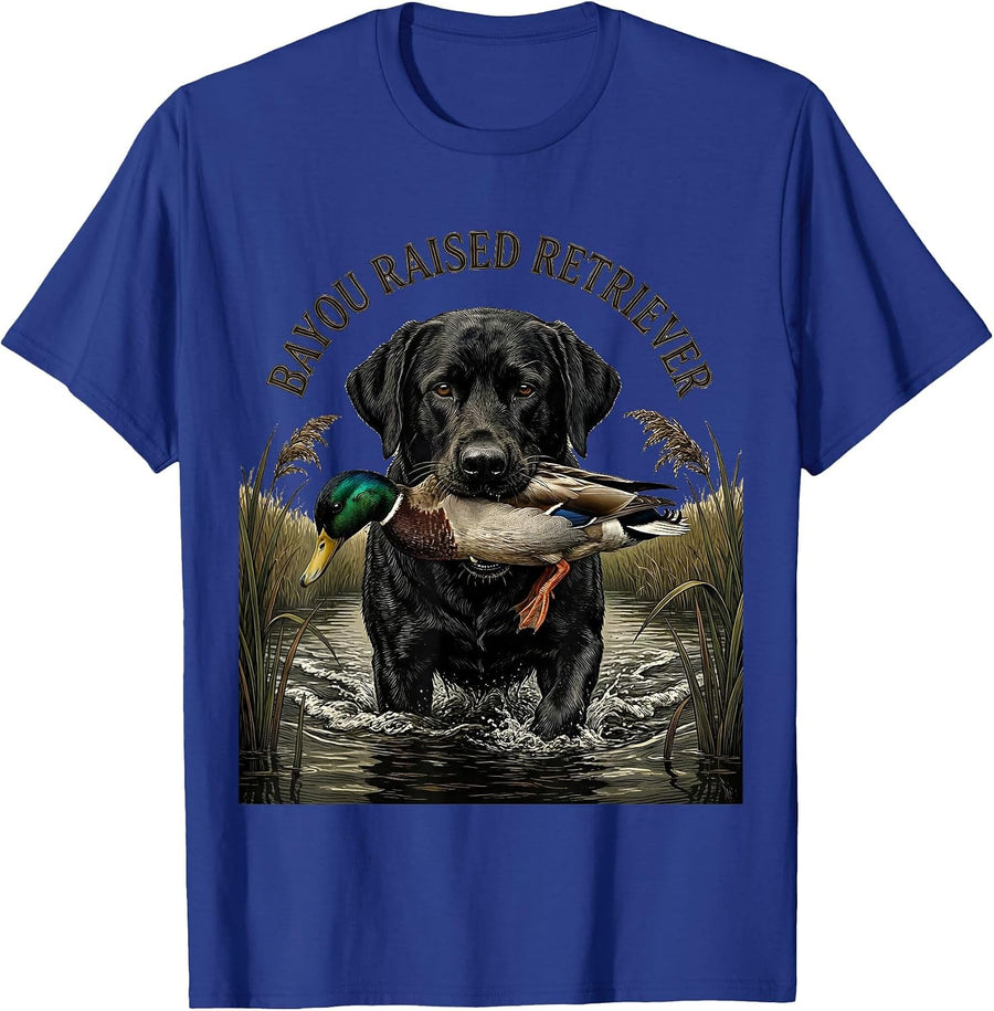 Bayou Raised Retriever Hunting Dog Marsh Scene Vintage T-Shirt - Royal Blue