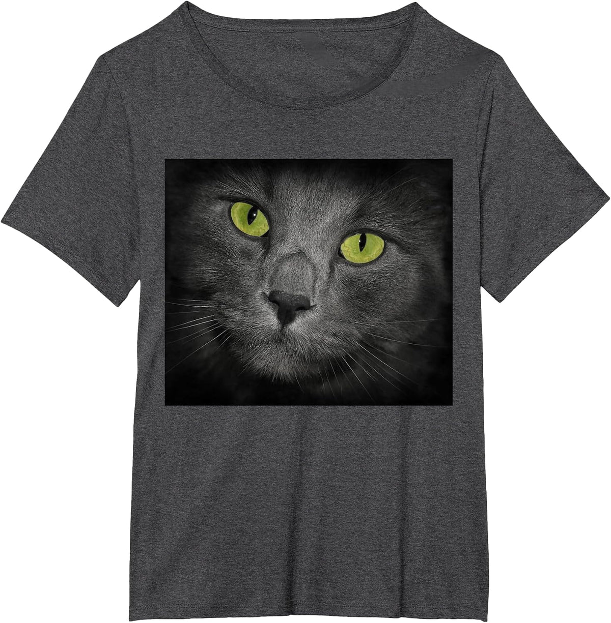 Cat with Green Eyes Gray Fur T-Shirt - Dark Heather Grey