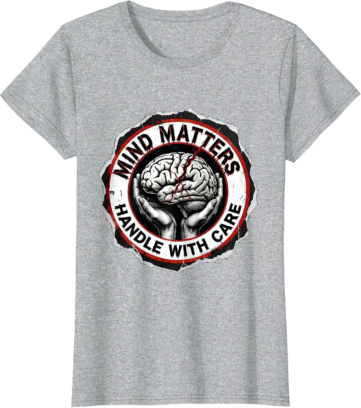 Women's Mind Matters Handle With Care Mental Health Design T-Shirt - Heather Grey