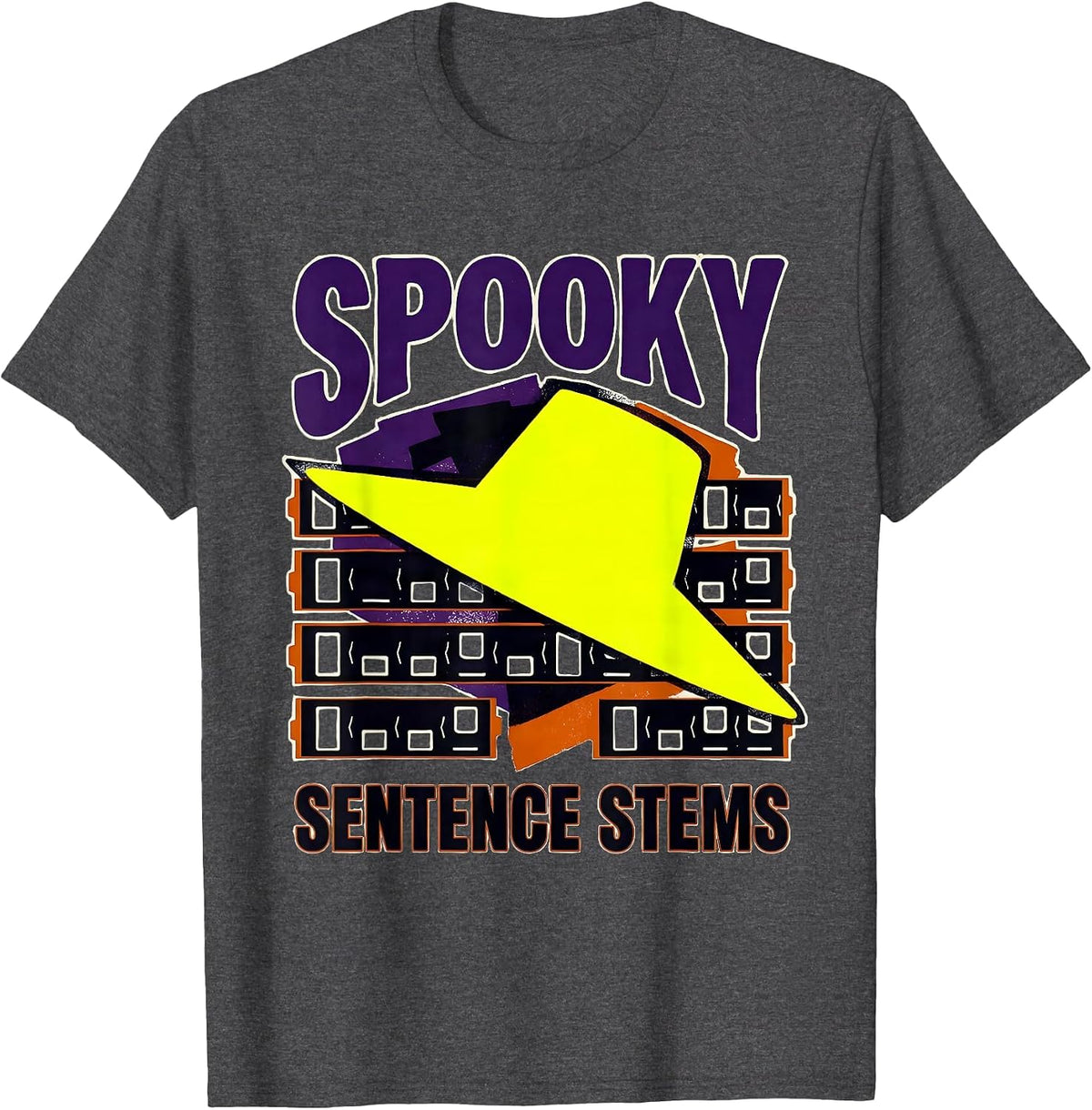 Spooky Sentence Stems Stencil Graphic Teacher Halloween T-Shirt - Dark Heather Grey