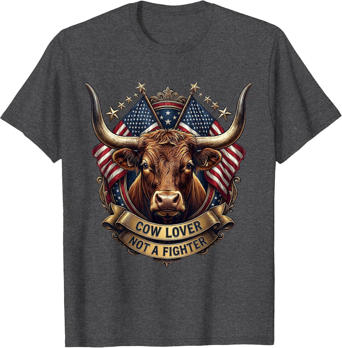 Cow Lover Not A Fighter Funny Cattle Design T-Shirt - Dark Heather Grey