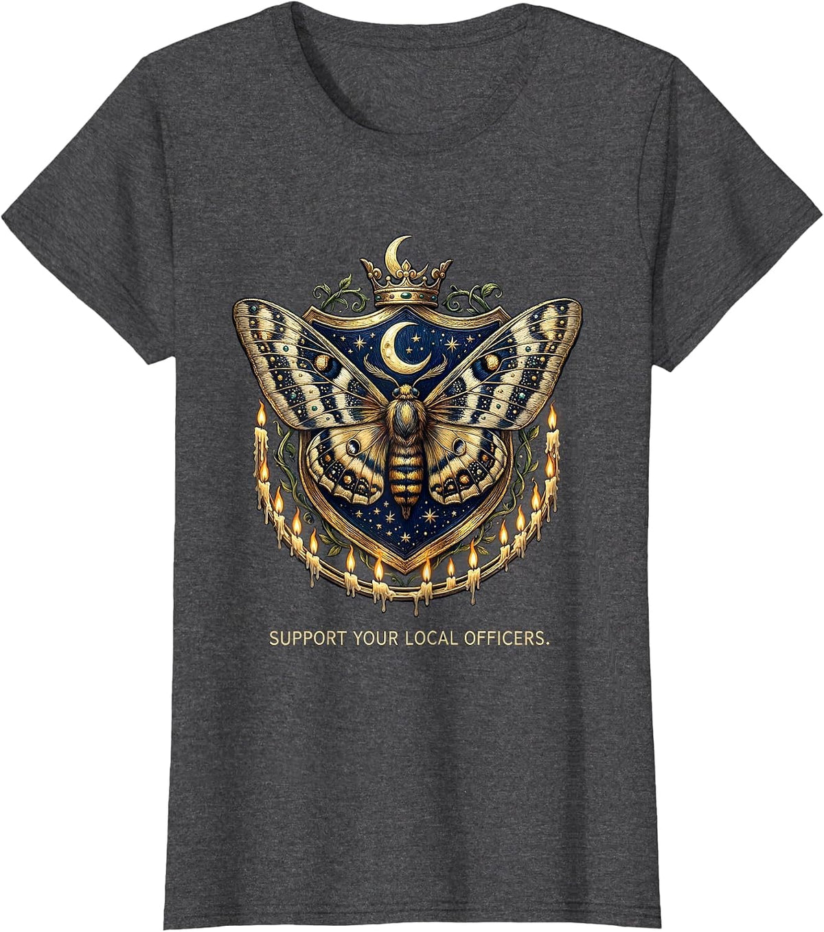 Women's Support Your Local Officers Back the Blue Design T-Shirt - Dark Heather Grey