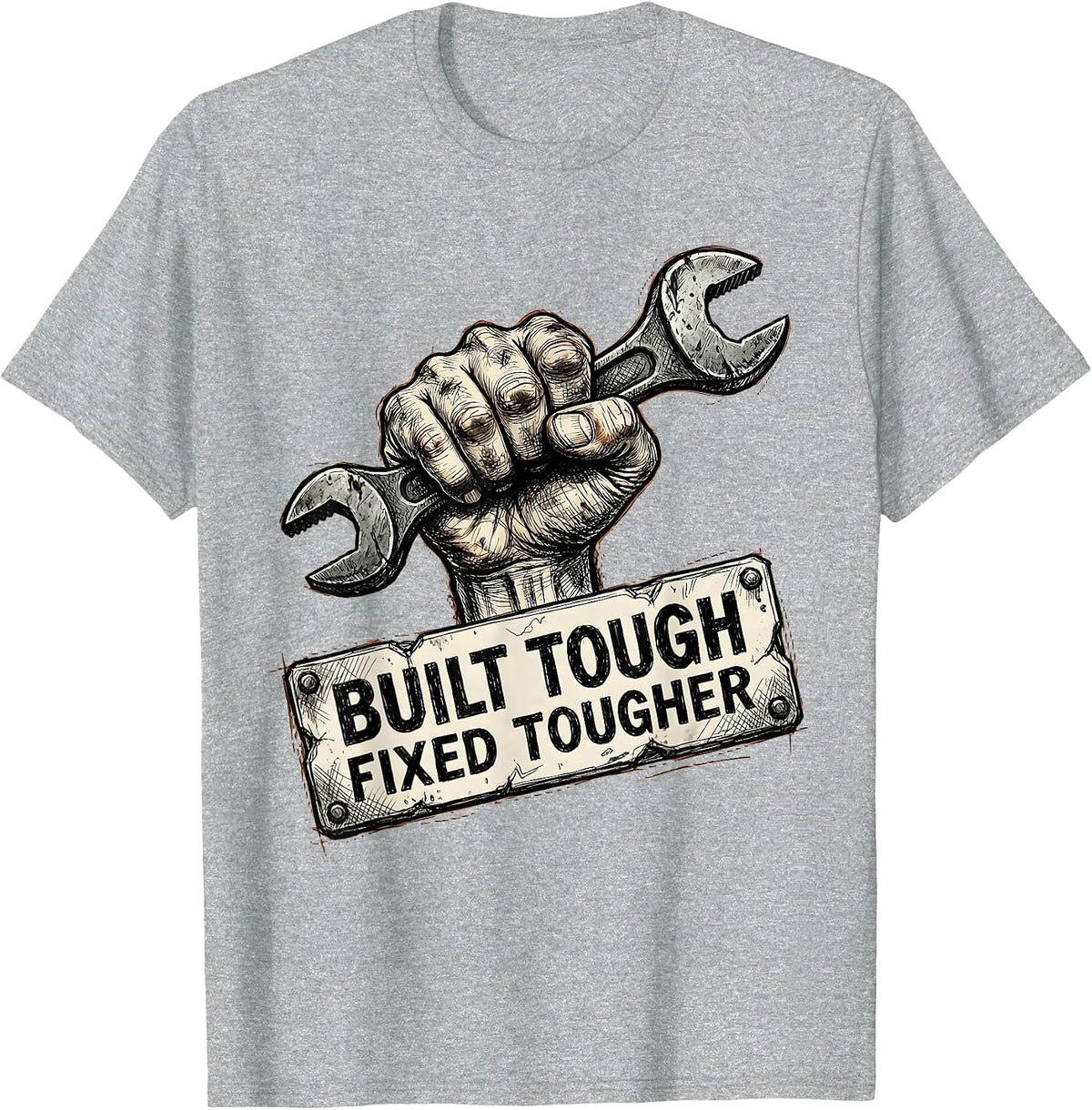 Men's Built Tough Fixed Tougher Mechanic Design T-Shirt - Heather Grey