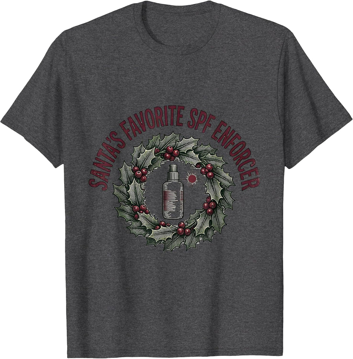 Santa's Favorite SPF Enforcer Vintage Esthetician Skincare T-Shirt - Dark Heather Grey