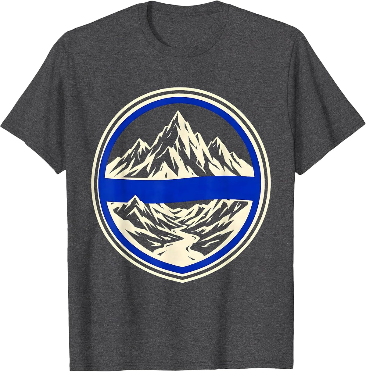 Thin Blue Line Mountain Valley Landscape T-Shirt - Dark Heather Grey