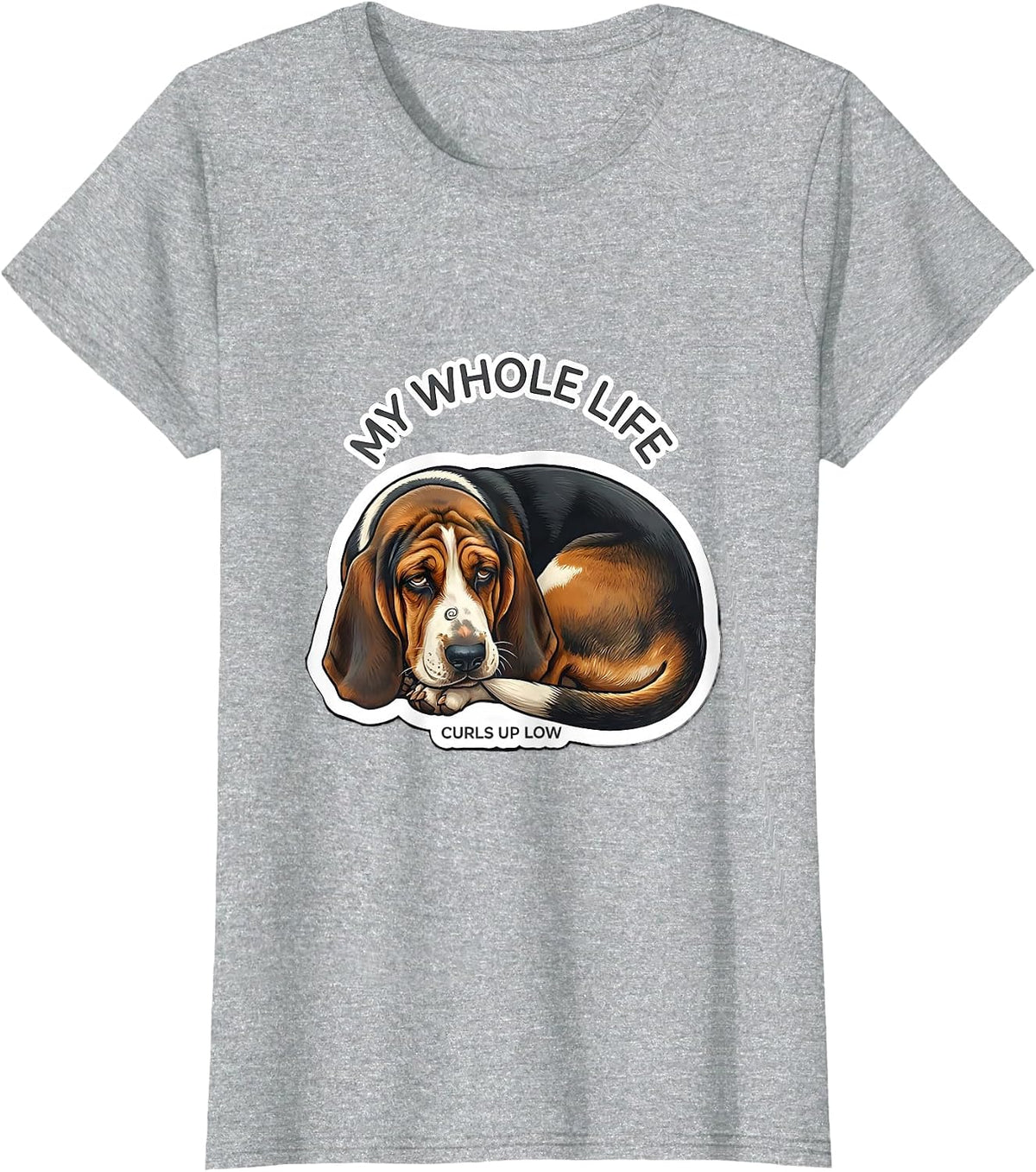 Women's My Whole Life Curls Up Low Funny Basset Hound Dog Lover Gift T-Shirt - Heather Grey