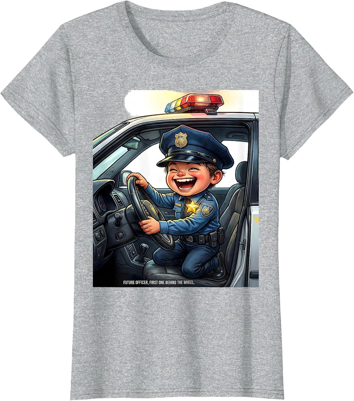Future Officer, First One Behind The Wheel Cartoon T-Shirt - Heather Grey