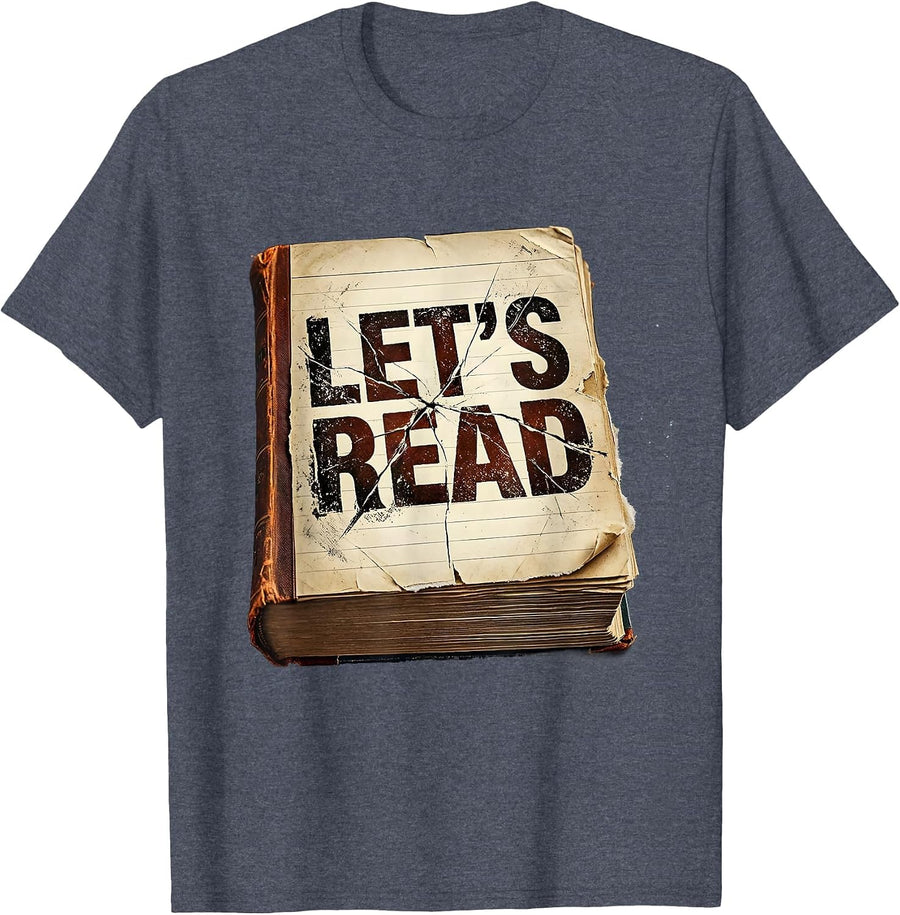 Let's Read Distressed Book Teacher English Literature Class T-Shirt - Heather Blue