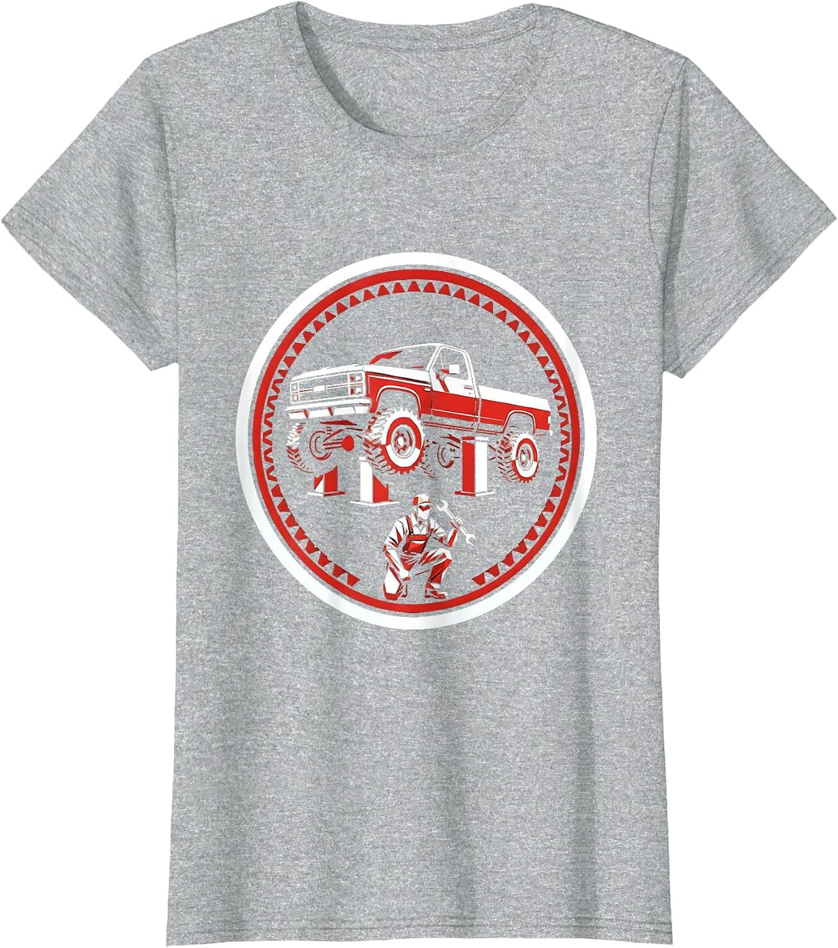 Mechanic Silhouette Under Lifted Classic Truck T-Shirt - Heather Grey