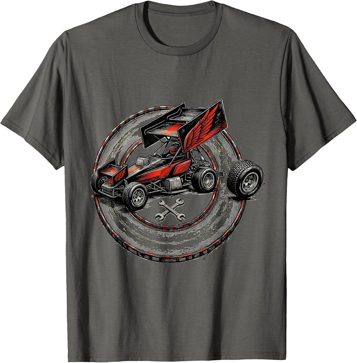 Winged Sprint Car RC Racing Humor Dirt Track T-Shirt - Asphalt Grey