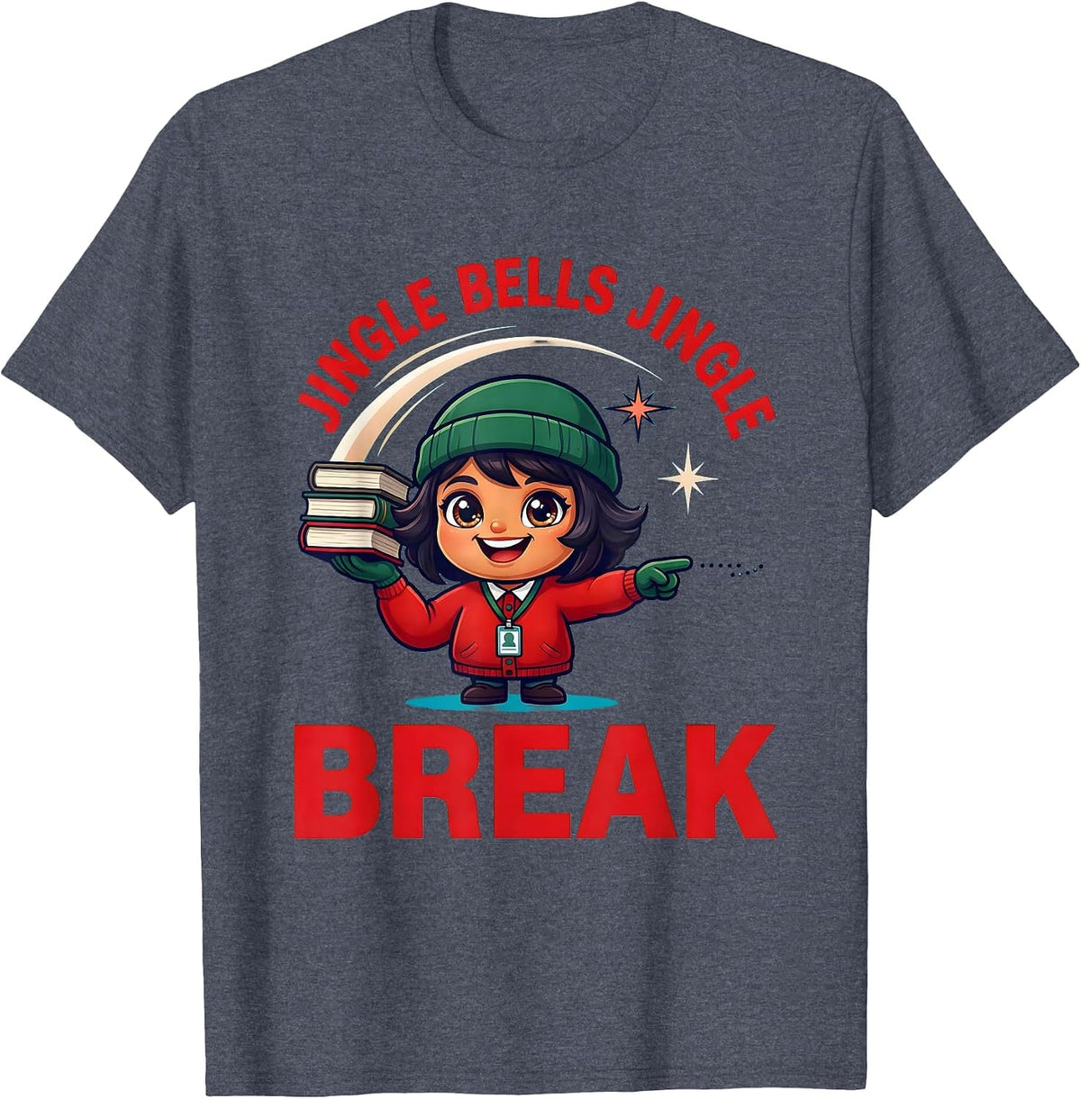 JINGLE BELLS JINGLE BREAK Funny School Staff Christmas T-Shirt - Heather Blue