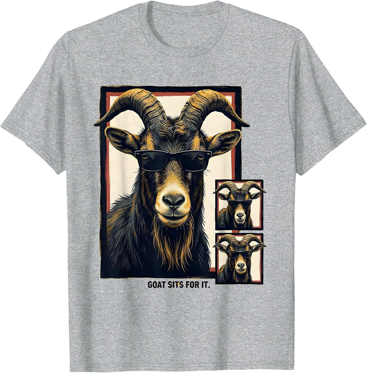 Men's Goat Sits For It Funny Farm Animal Portrait Photobooth T-Shirt - Heather Grey