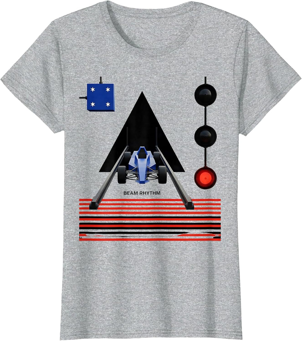 Women's Beam Rhythm Bauhaus Modernist RC Drag Racing American Flag T-Shirt - Heather Grey