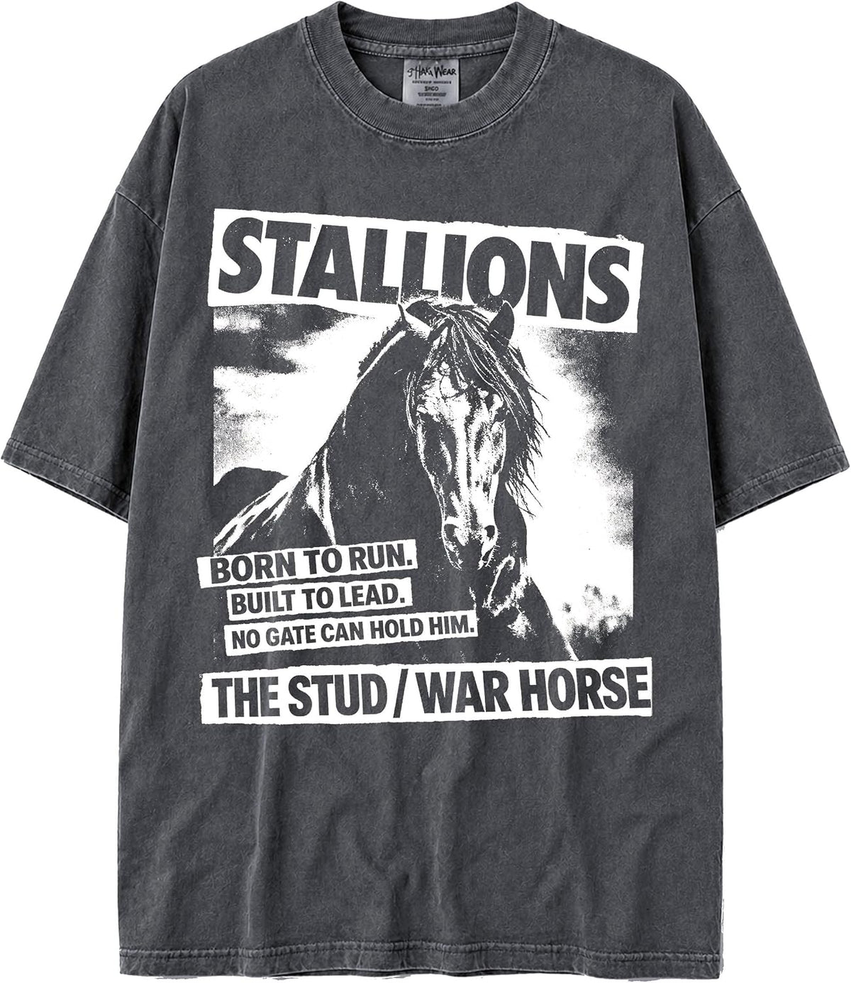 U.S.A. MAX-Heavyweight Punk Rock Animals Shaka Wear Oversized 7.5oz Cotton Tshirt - Stallions