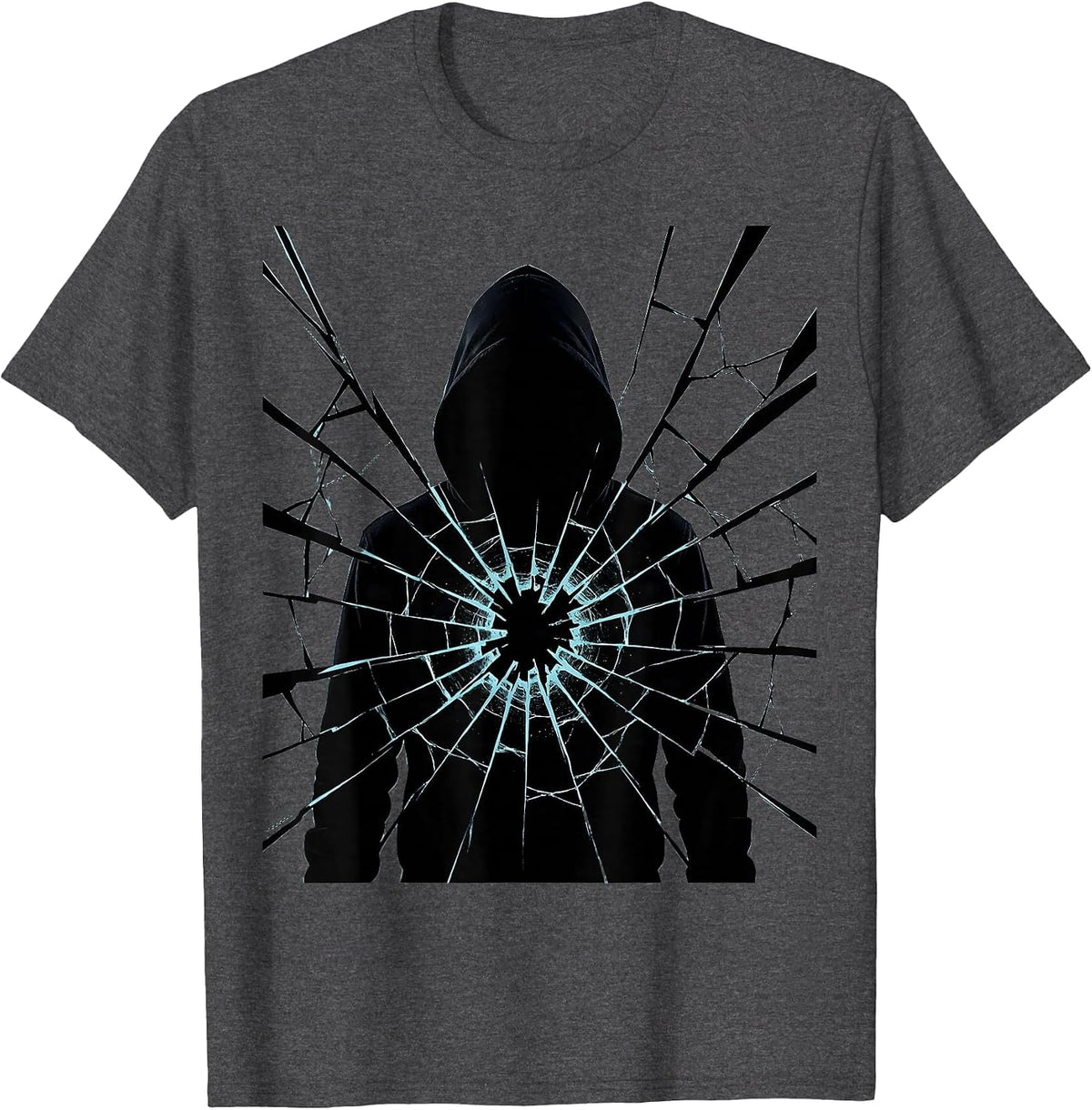 Men's Hooded Hacker Cracked Digital Screen Graphic T-Shirt - Dark Heather Grey