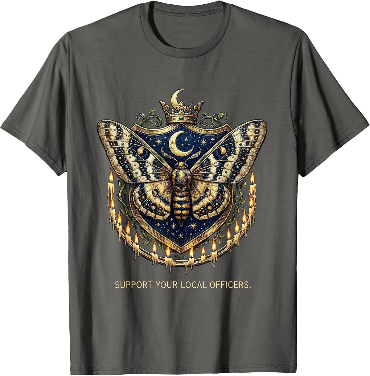 Men's Support Your Local Officers Back the Blue Design T-Shirt - Asphalt Grey