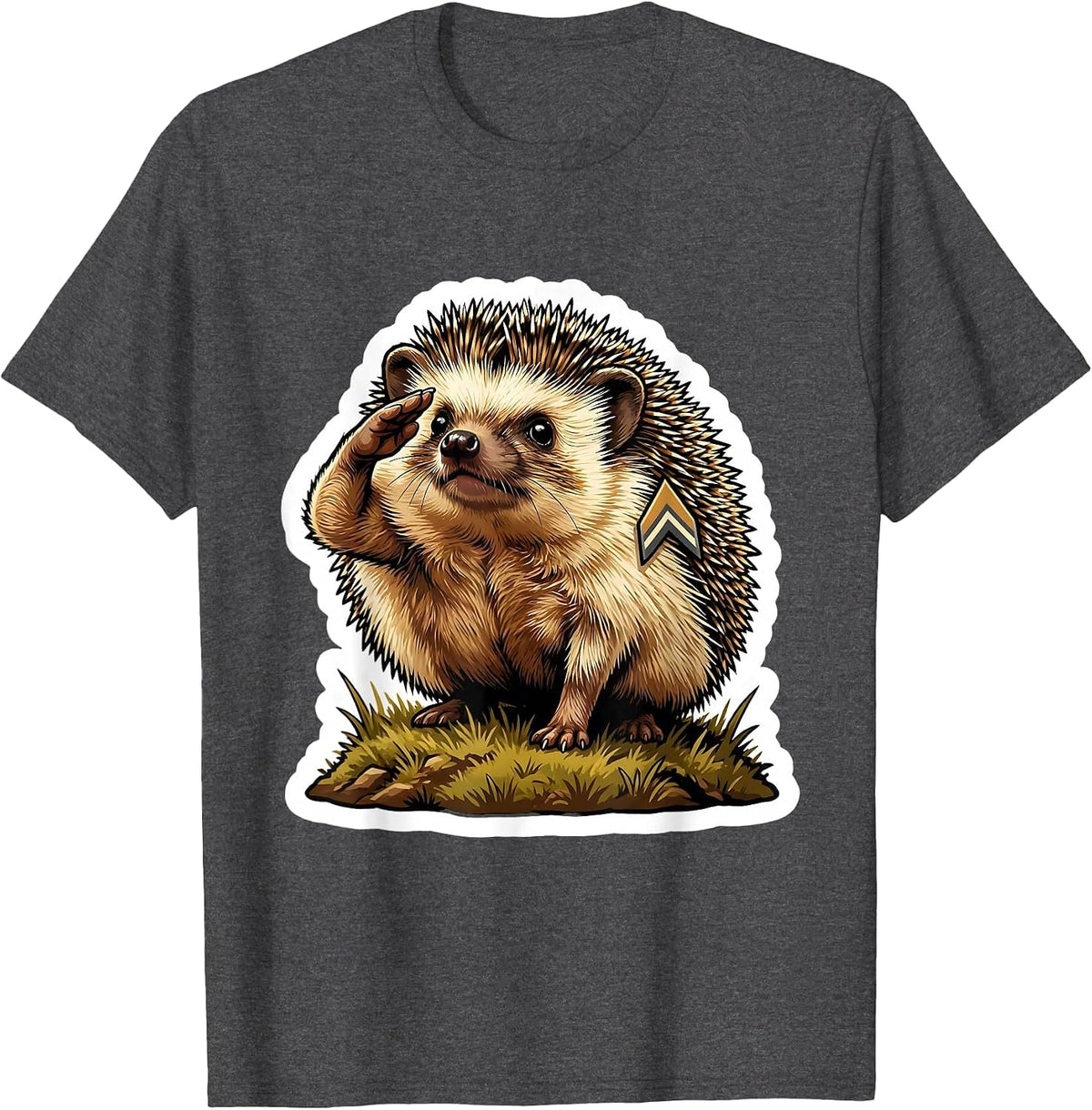 Men's Saluting Hedgehog Cute Animal Lover Whimsical Gift T-Shirt - Dark Heather Grey