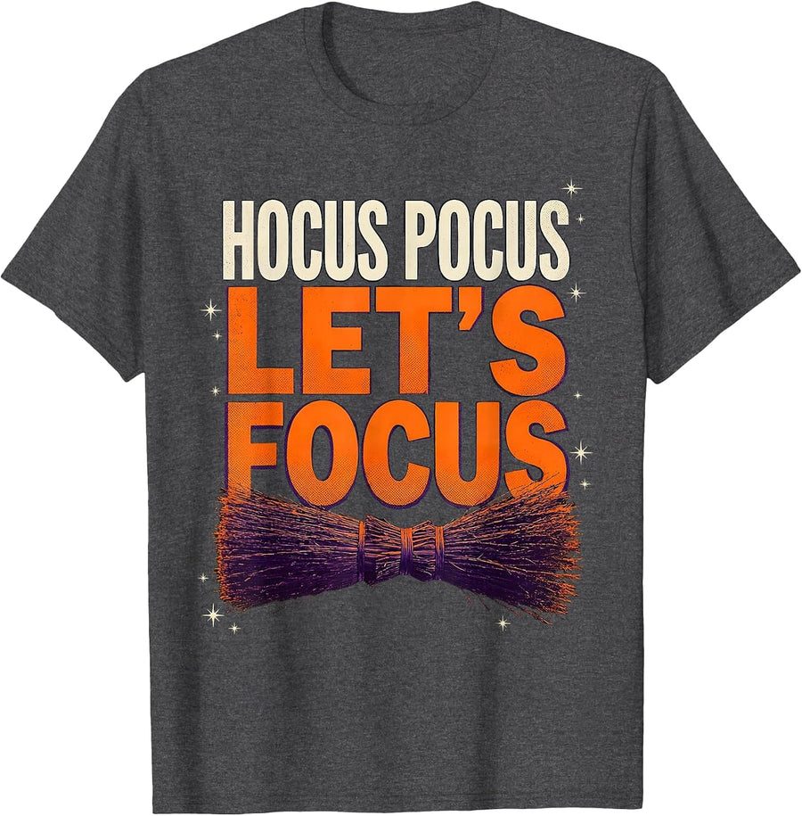 Men's Hocus Pocus Let's Focus Funny Halloween Costume Teacher T-Shirt - Dark Heather Grey