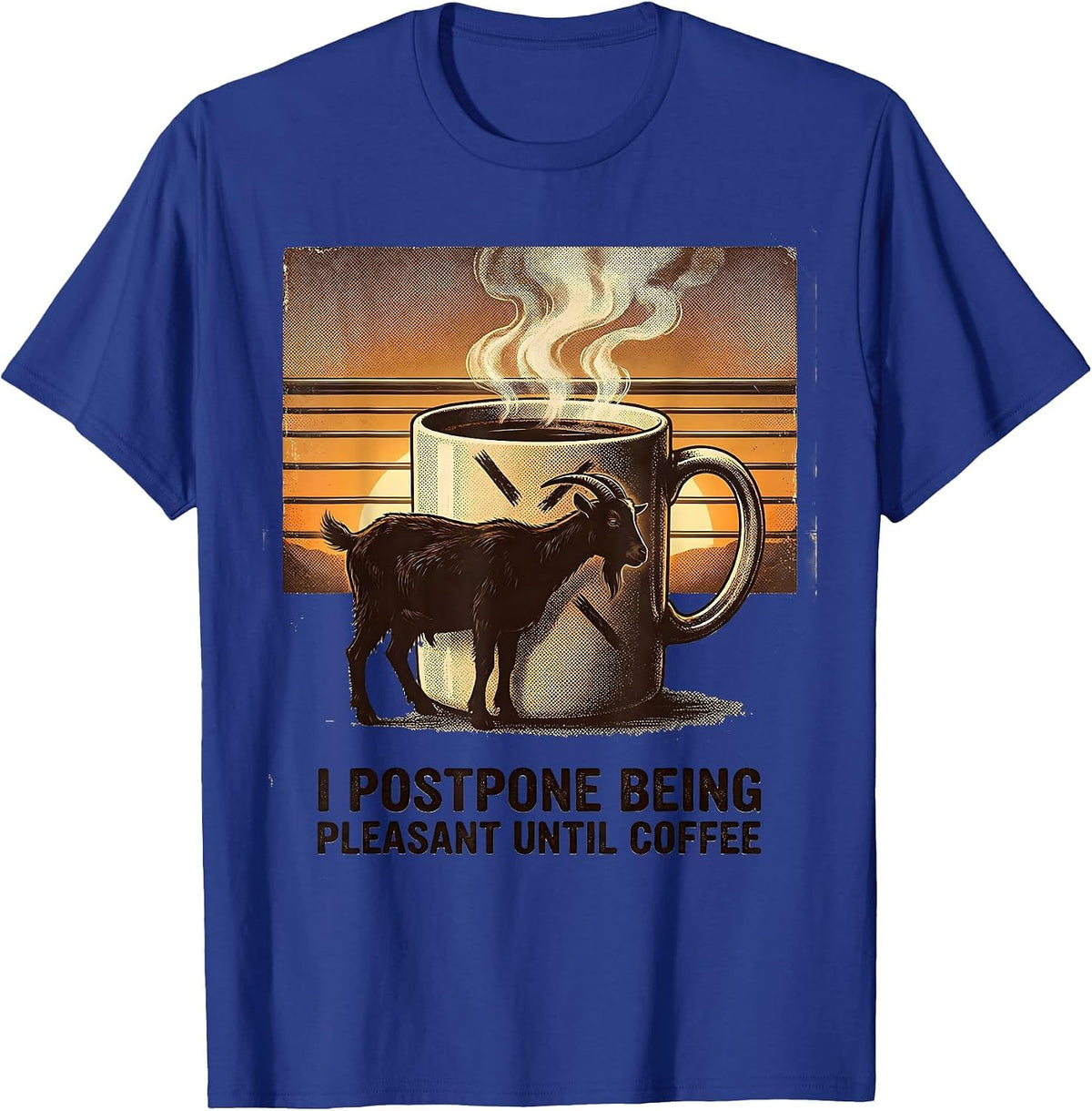 Men's I Postpone Being Pleasant Until Coffee Funny Vintage Coffee T-Shirt - Royal Blue