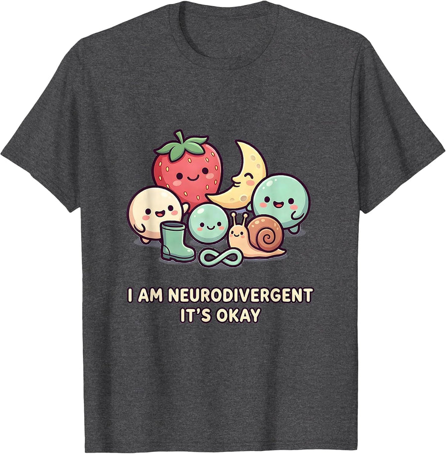 Men's I Am Neurodivergent It's Okay Cute Kawaii Neurodiversity T-Shirt - Dark Heather Grey