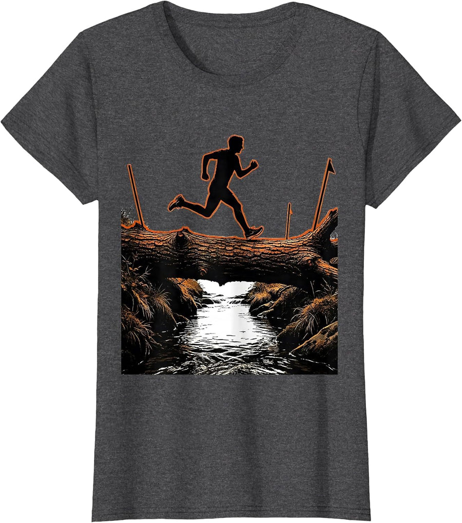 Women's Cross Country Runner Log Ford Screenprint Humor T-Shirt - Dark Heather Grey