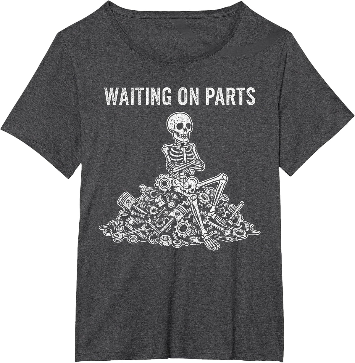 Waiting On Parts Funny Skeleton Auto Mechanic Technician T-Shirt - Dark Heather Grey