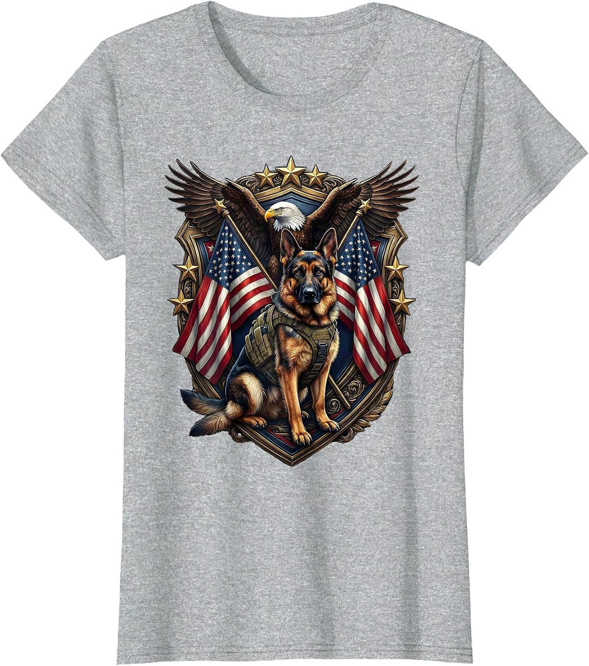 Women's K9 Tactical Dog Back the Blue Illustration T-Shirt - Heather Grey