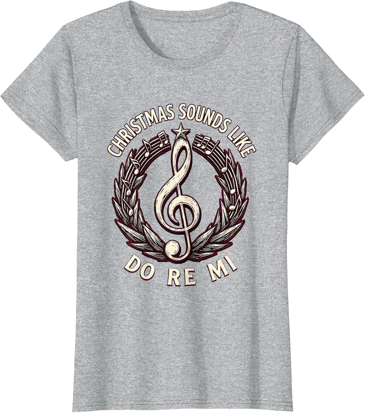 Christmas Sounds Like Do Re Mi Linocut Music Teacher Treble T-Shirt - Heather Grey