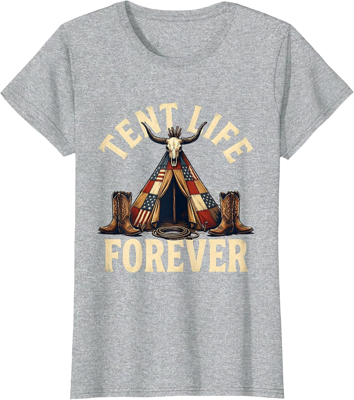 Tent Life Forever Camping Outdoor Adventure Design T-Shirt - Heather Grey