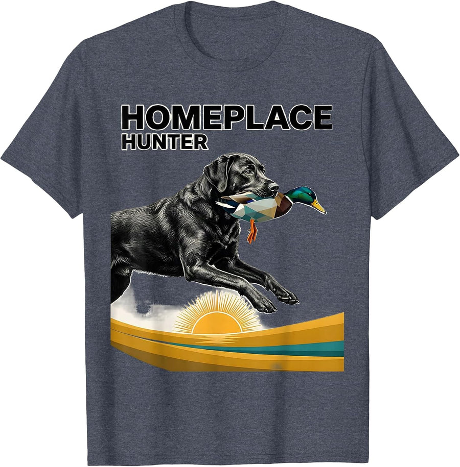 Homeplace Hunter Midcentury Modern Labrador Duck Hunting T-Shirt - Heather Blue