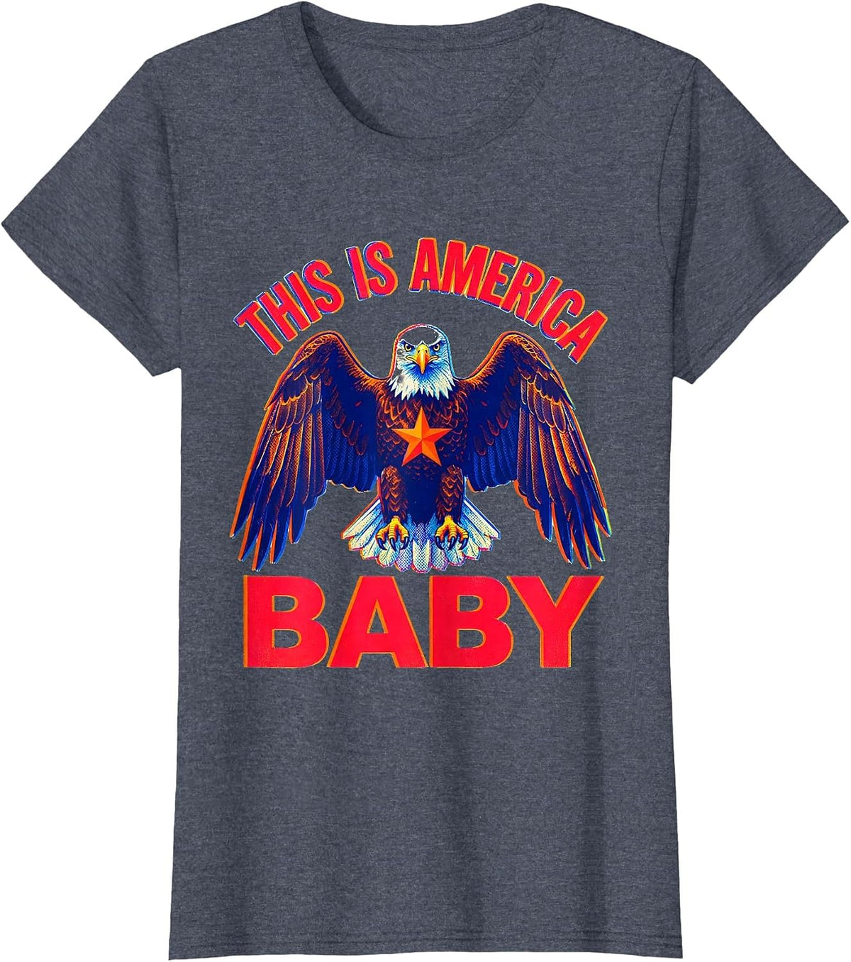 This Is America Baby Patriotic Graphic Design T-Shirt, Women, Heather Blue, X-Large - As Pictured